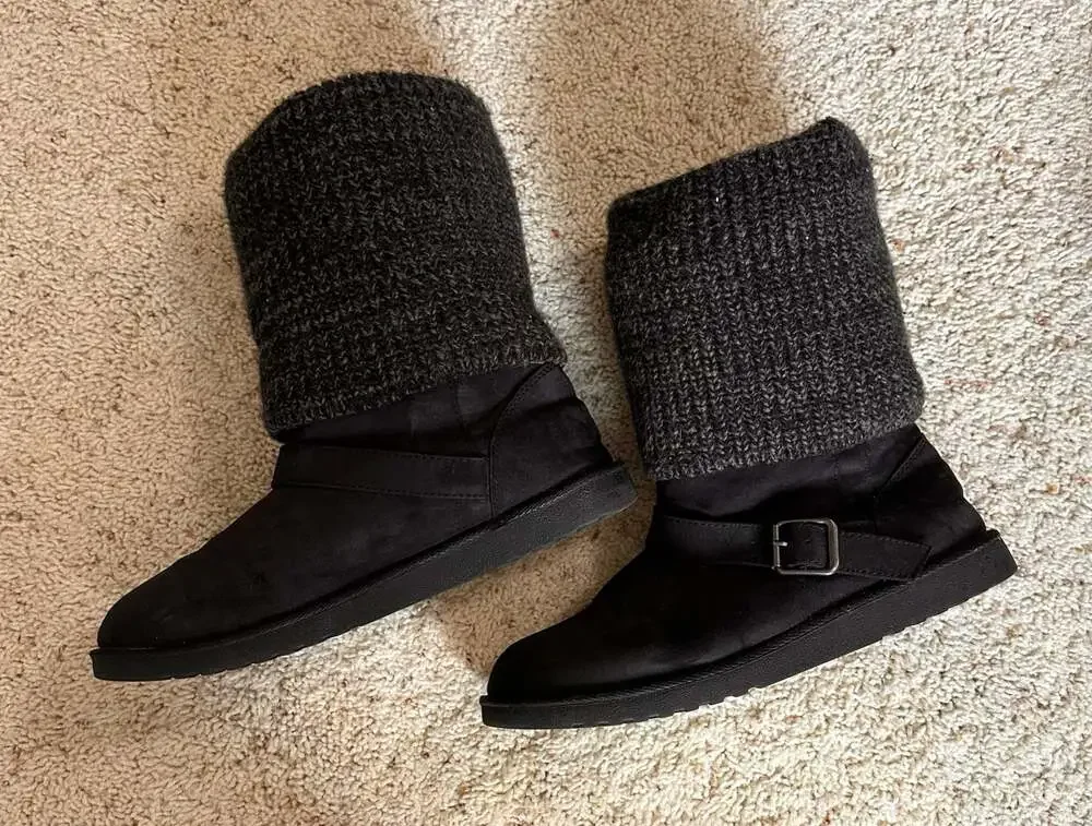 Mossimo Supply Co. Black Suede Knit Cuffed Buckle Boots Women's Size 9